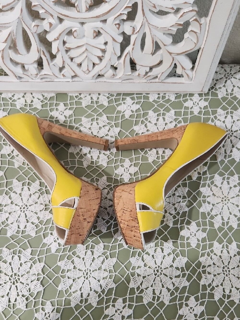 Nine West Bright Yellow Peep-Toe Heels - Picture 5 of 15